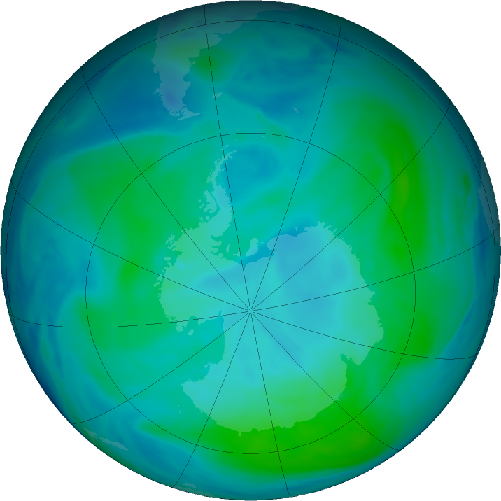 Antarctic ozone map for 12 January 2023